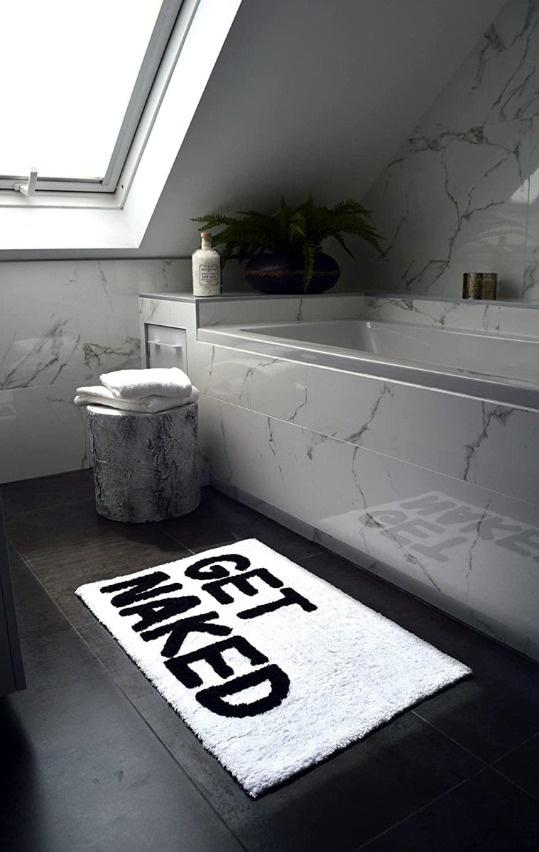 Get Naked Bath Mat Non-Slip 50 x 80cm - Tufted Slogan Bathroom Rug - Slips Away - B09L8MS23W -