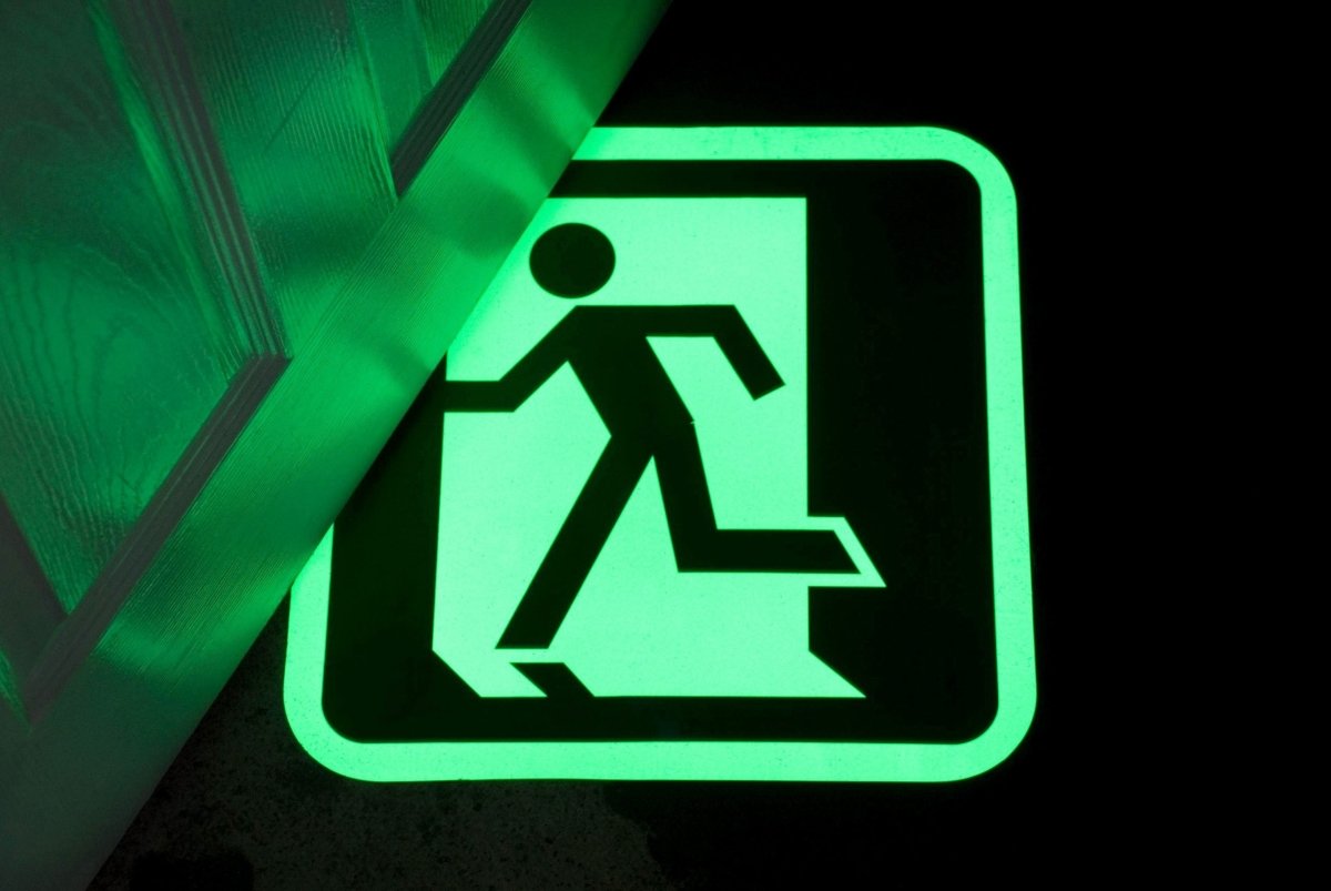 Glow In The Dark Floor Signs 400mm x 400mm - Slips Away - H7801-Glow-in-the-Dark-Exit-Left-Floor-Sign-N -
