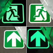 Glow In The Dark Floor Signs 400mm x 400mm - Slips Away - H7801-Glow-in-the-Dark-Exit-Right-Floor-Sign-N -