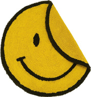 Happy Face Round Bath Mat 100% Cotton Reversible Emoji Yellow Rug 70 x 70cm - Slips Away - B09LHRX1BS -