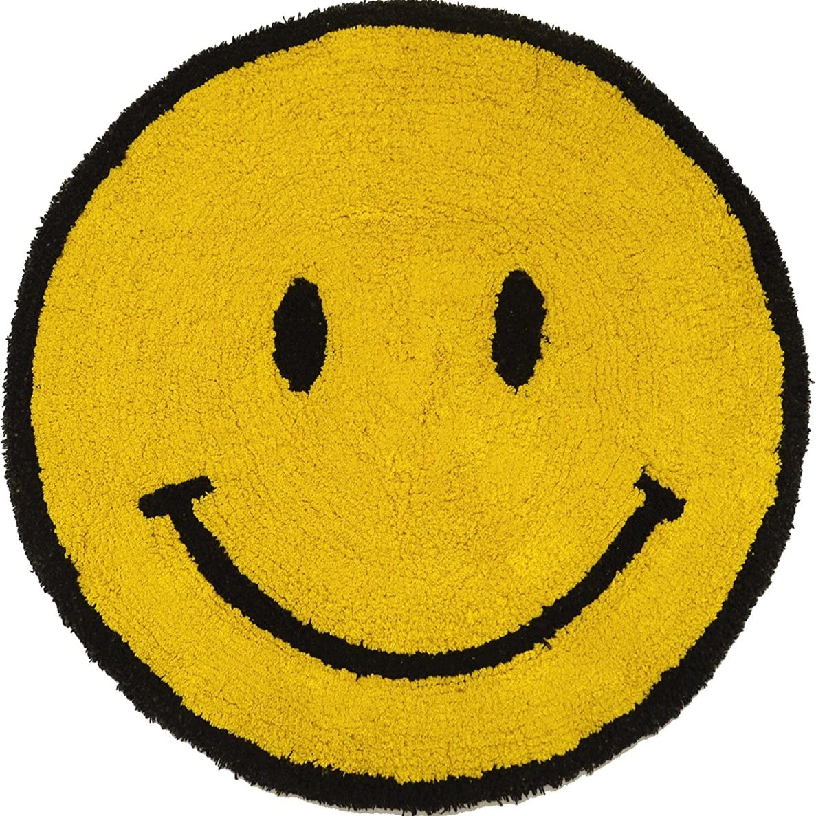 Happy Face Round Bath Mat 100% Cotton Reversible Emoji Yellow Rug 70 x 70cm - Slips Away - B09LHRX1BS -