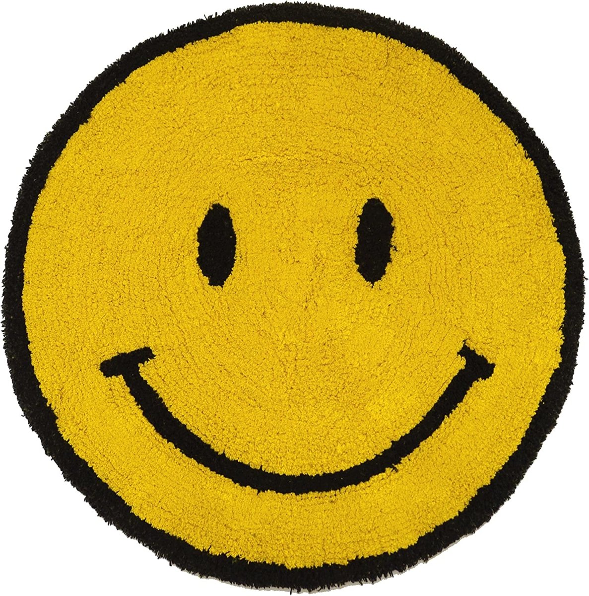 Happy Face Round Bath Mat 100% Cotton Reversible Emoji Yellow Rug 70 x 70cm - Slips Away - B09LHRX1BS -