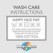 Happy Face Round Bath Mat 100% Cotton Reversible Emoji Yellow Rug 70 x 70cm - Slips Away - B09LHRX1BS -