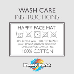 Happy Face Round Bath Mat 100% Cotton Reversible Emoji Yellow Rug 70 x 70cm - Slips Away - B09LHRX1BS -