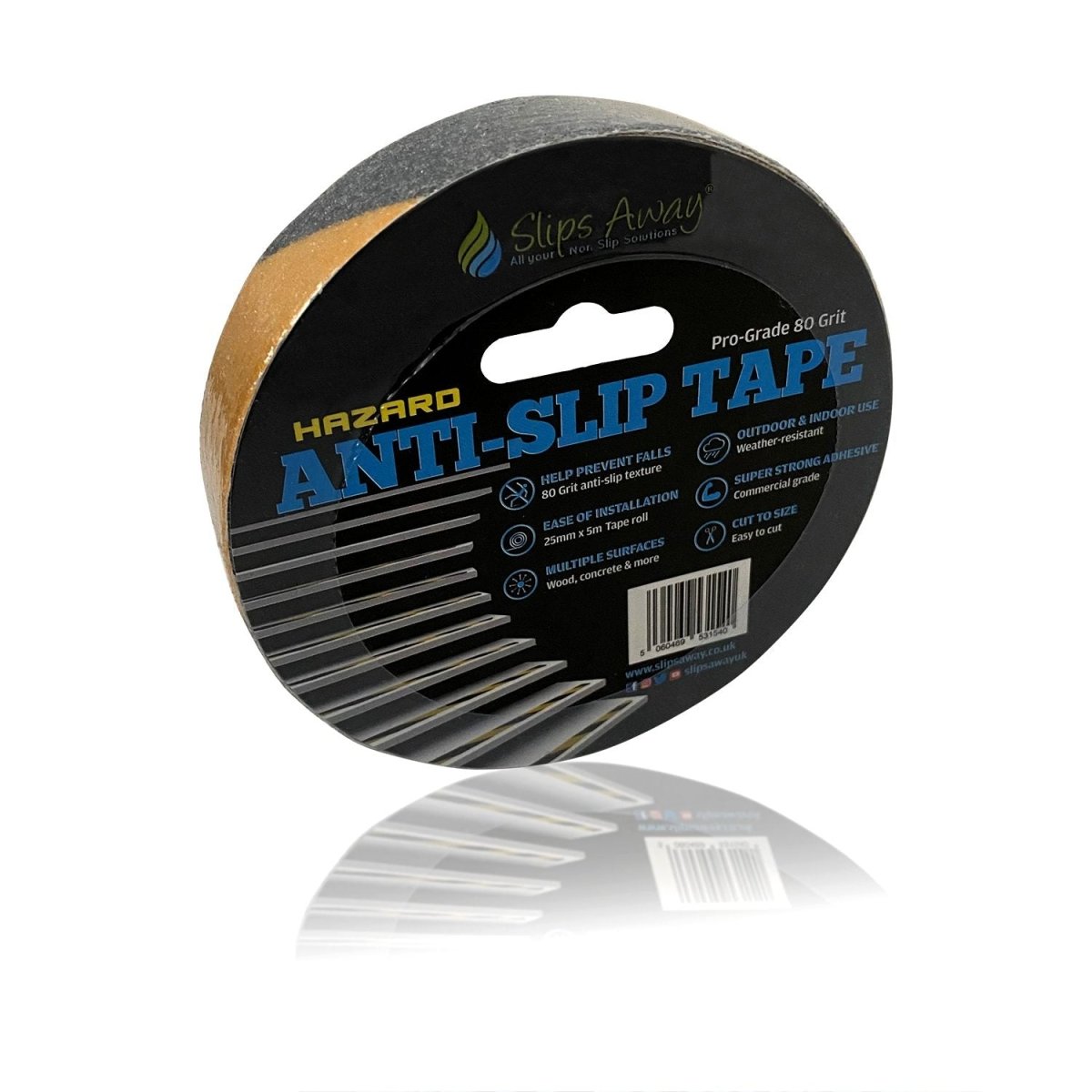 Hazard Tape Yellow & Black 80 Grit Texture - 1" x 5 meters - Slips Away - SA050. -