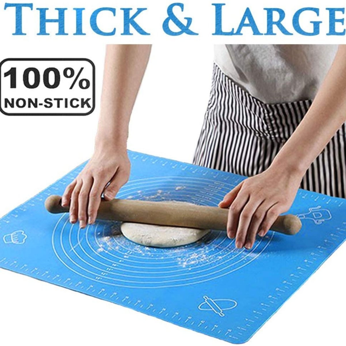 Silicone Pastry Mat - Non-Stick Baking Mat Fondant Mat with Measurement,  Non-Slip Rolling Mat, Perfect for Rolling Dough, Cookie - Black