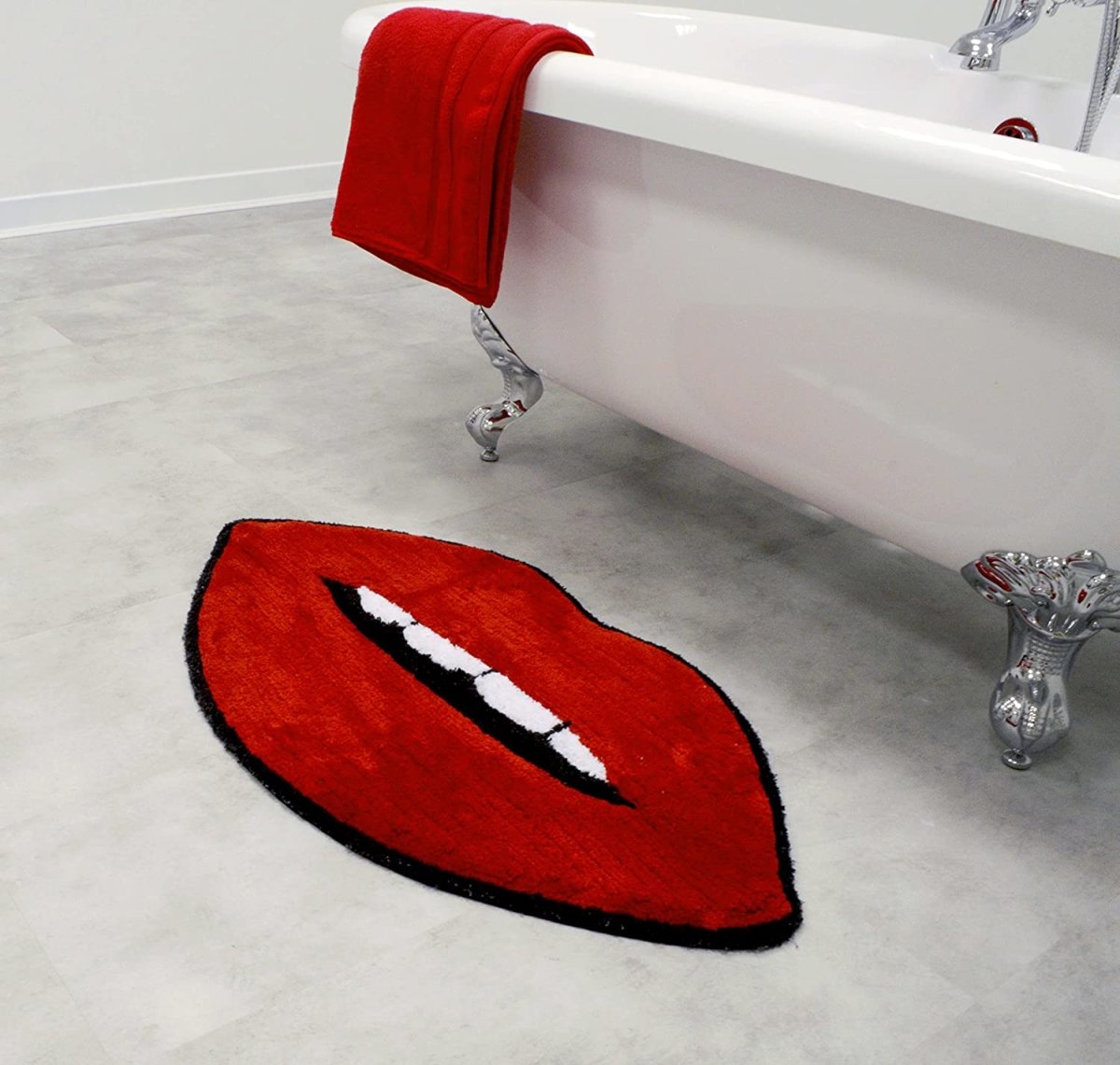 Lips Shaped Bath Mat Supersoft Absorbent Rug Large Size 50 x 90cm - Slips Away - B09LMD9TCR -