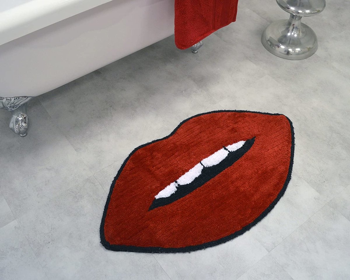 Lips Shaped Bath Mat Supersoft Absorbent Rug Large Size 50 x 90cm - Slips Away - B09LMD9TCR -