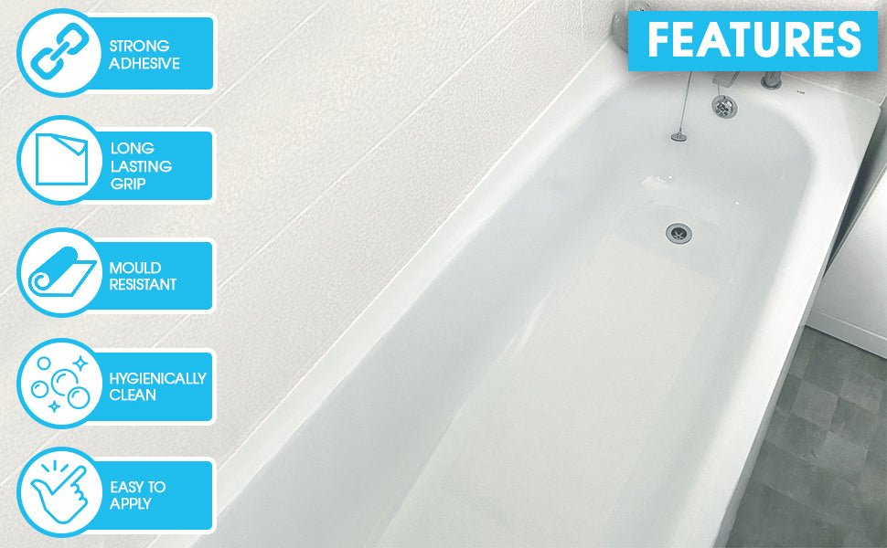 Non Slip Adhesive Bath Mat - Ultra Thin - Anti Skid Textured Vinyl 16”x34” - Slips Away - bath mat stickers - SA077. -