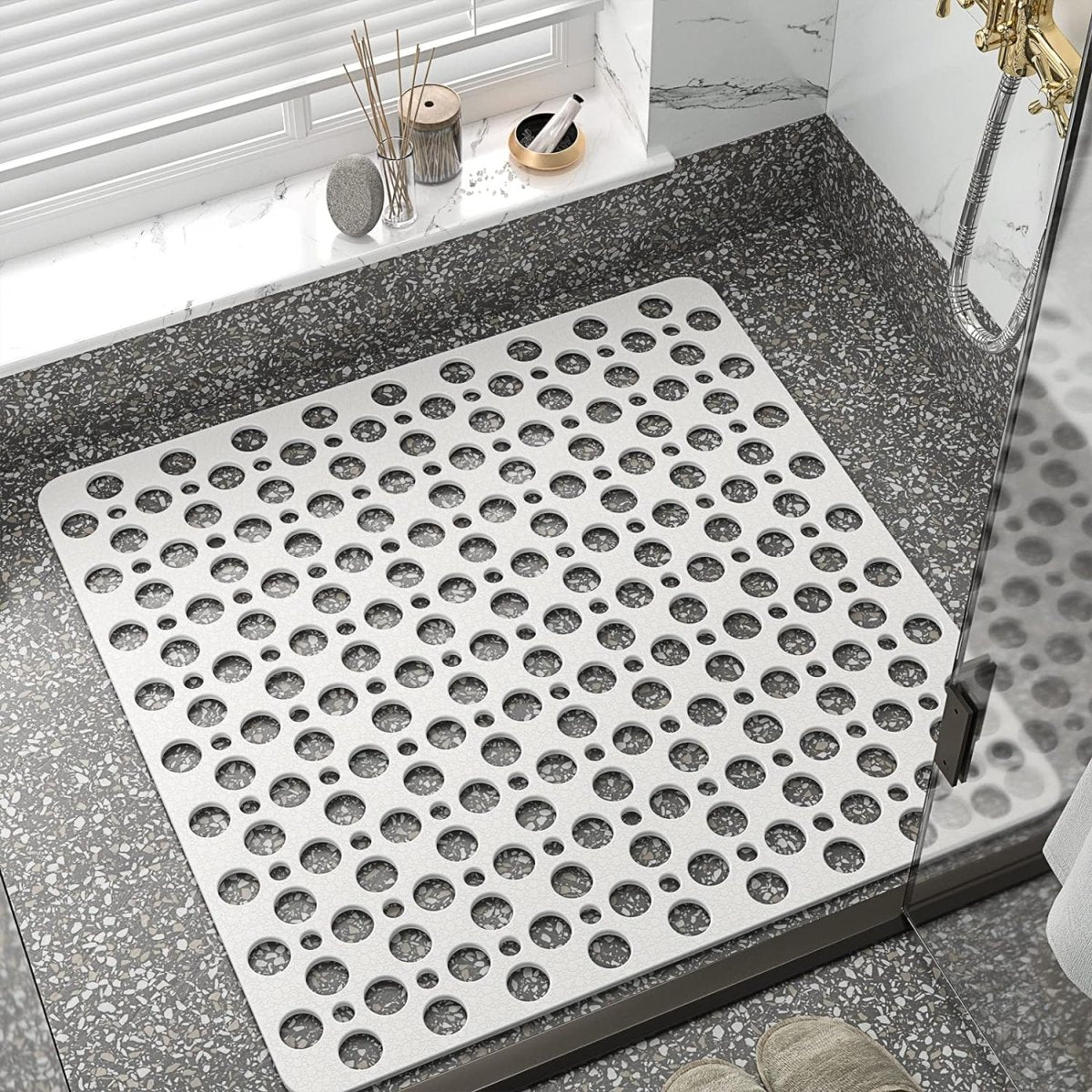 Non-Slip Anti-Mold Square Shower Mat - 53 x 53cm - Ideal for Interior Showers - Slips Away - B09NM899X4 -