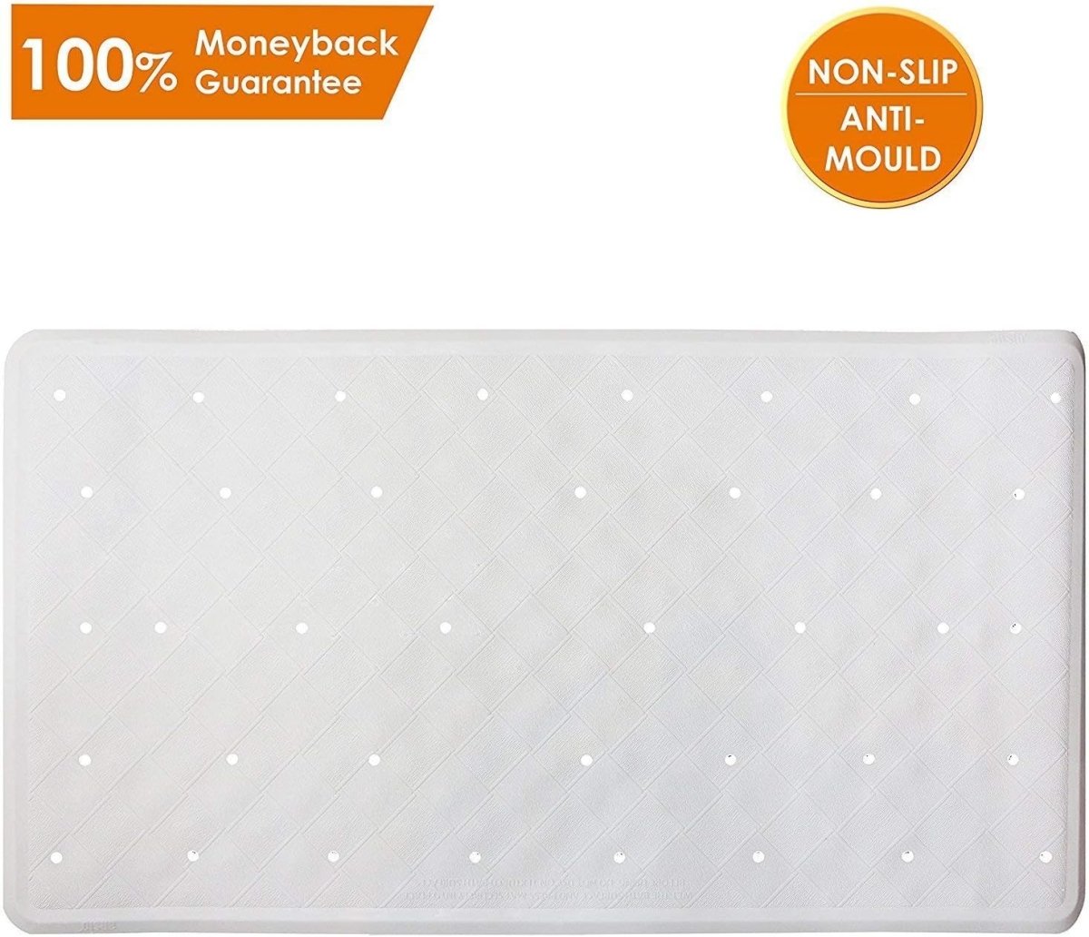 Non-Slip Anti-Mould Bath Mat for Bathroom | Rubber Mat with Drain Holes & Suction Cups | Machine Washable | 40 x 70 cm (White) - Slips Away - B075HFR5WC -