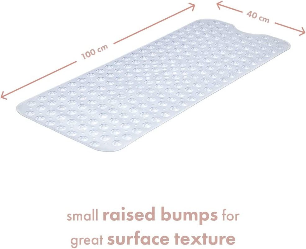 Non-Slip Bath Mat with Suction Cups | Clear 100X40Cm/40X16In Extra Long Bathtub Mats | Anti-Mould, Machine-Washable, Latex-Free | Shower Mat Ideal for Elderly & Children - Slips Away - ea30ed83-9d85-463a-9e7d-4fe0edcd3aac -