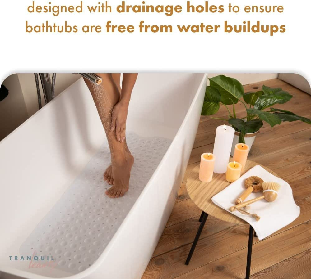Non-Slip Bath Mat with Suction Cups | Clear 100X40Cm/40X16In Extra Long Bathtub Mats | Anti-Mould, Machine-Washable, Latex-Free | Shower Mat Ideal for Elderly & Children - Slips Away - ea30ed83-9d85-463a-9e7d-4fe0edcd3aac -