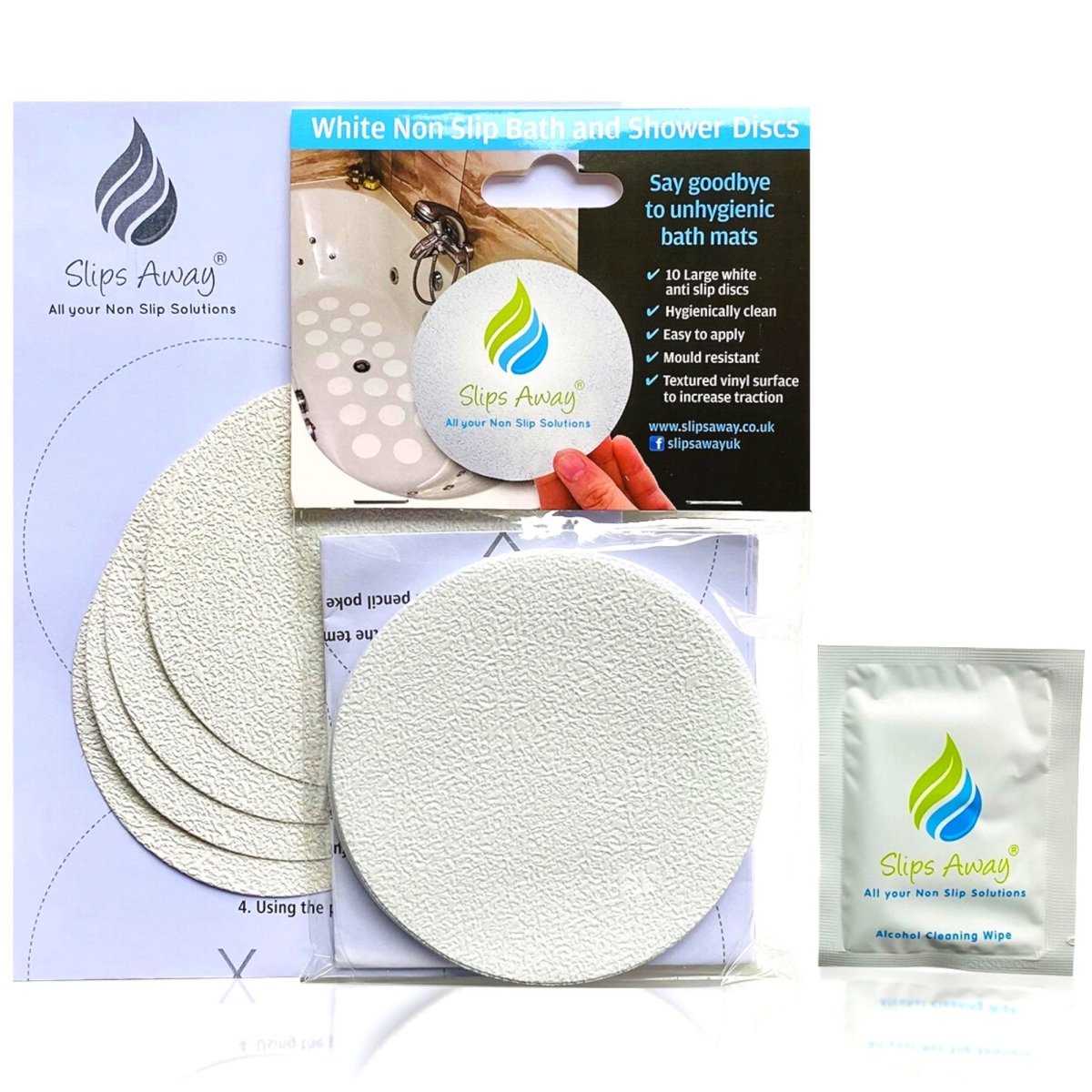 Non Slip Bath & Shower Stickers – 10x Large White Discs - Slips Away - SA006 -