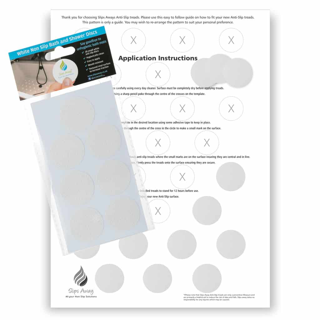 Non Slip Bath & Shower Stickers - 28x White Discs - Slips Away - SA002 -