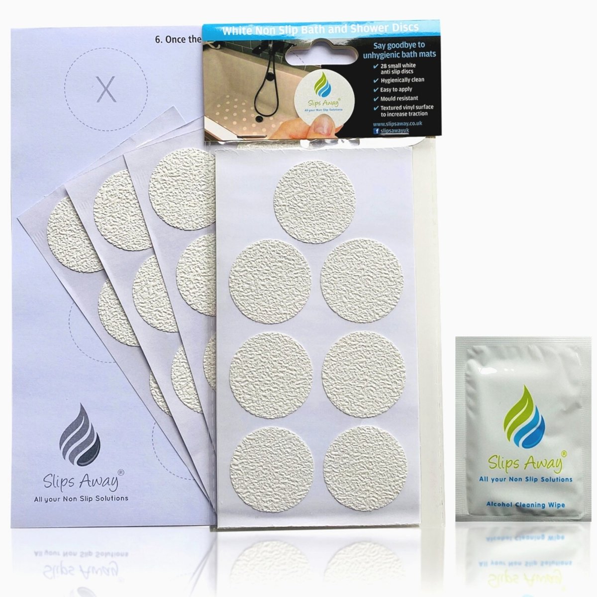 Non Slip Bath & Shower Stickers - 28x White Discs - Slips Away - SA002 -