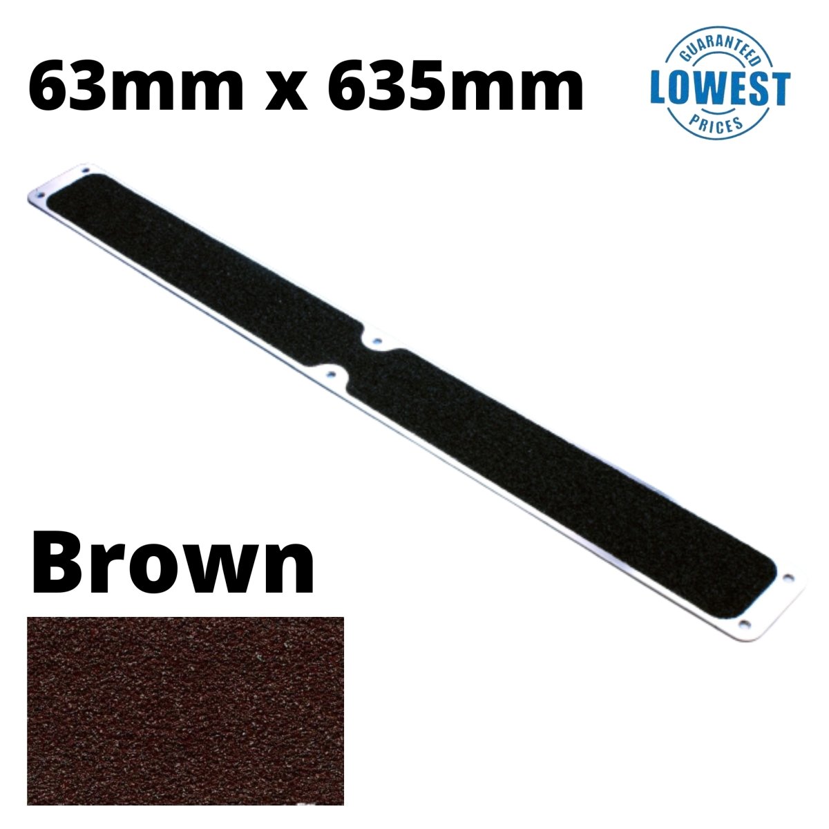 Non Slip Decking Strips Aluminium Screw Down Plates - Slips Away - Decking plate 63mm x 635mm brown -