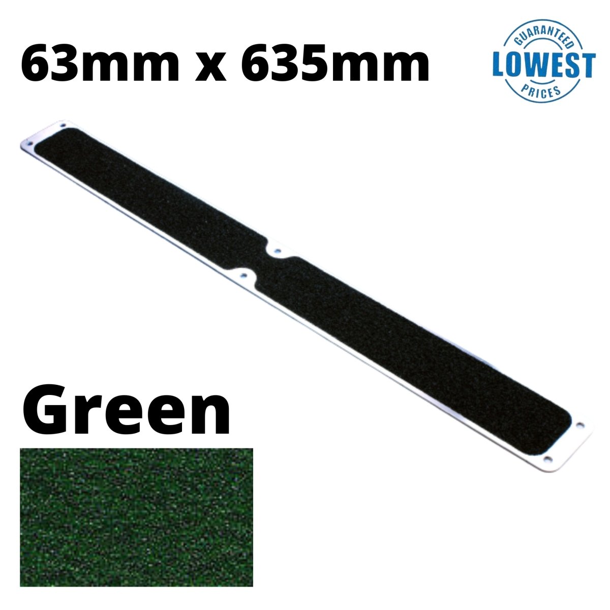 Non Slip Decking Strips Aluminium Screw Down Plates - Slips Away - Decking plate 63mm x 635mm green -