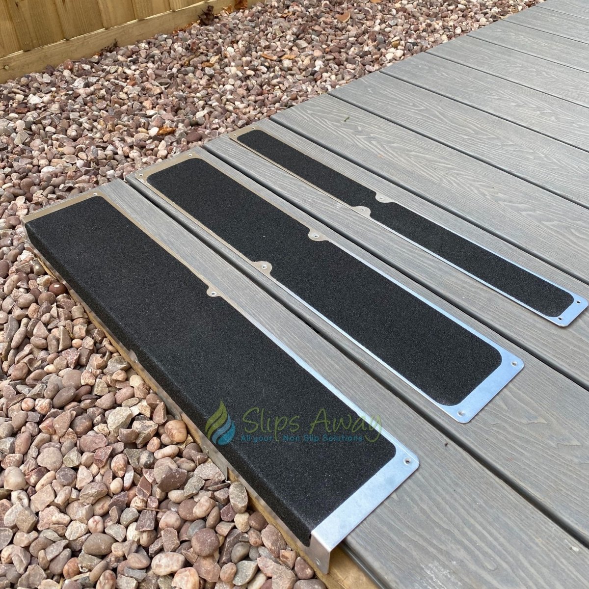 Non Slip Decking Strips Aluminium Screw Down Plates - Slips Away - Decking plate 63mm x 635mm hazard -