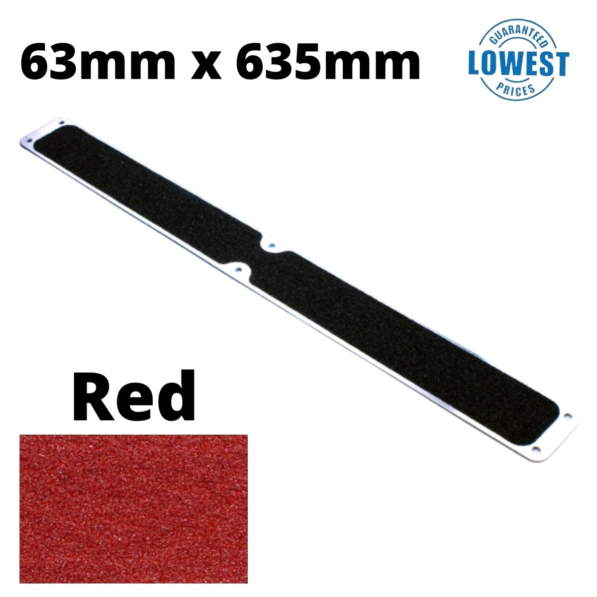 Non Slip Decking Strips Aluminium Screw Down Plates - Slips Away - Decking plate 63mm x 635mm red -