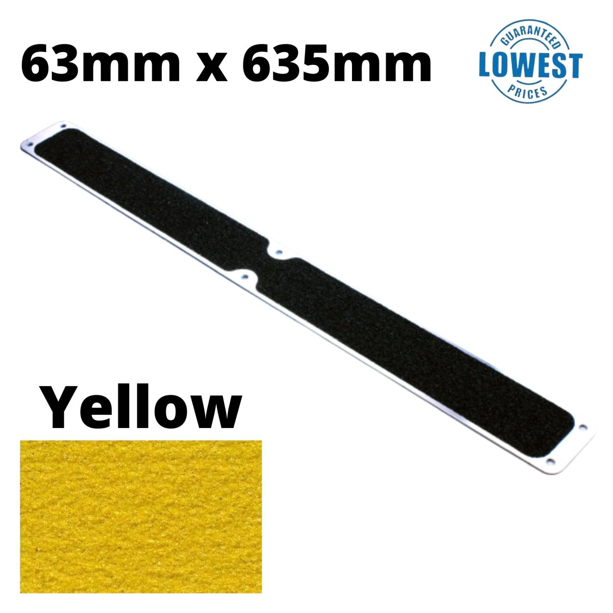 Non Slip Decking Strips Aluminium Screw Down Plates - Slips Away - Decking plate 63mm x 635mm yellow -