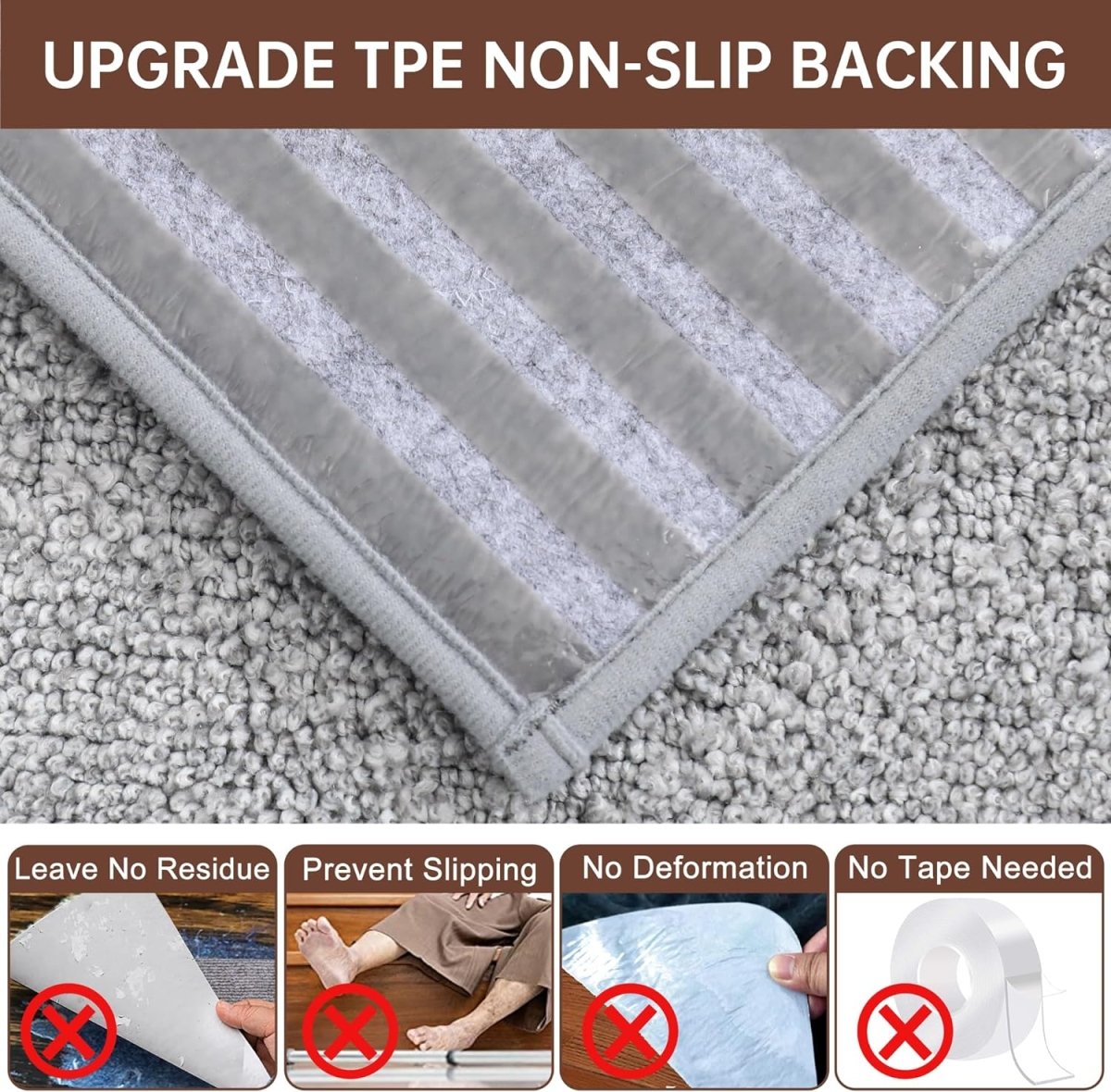 Non-Slip Edging Stair Treads - 22 x 70cm, Indoor Carpet Treads for Stairs Machine Washable, 100% Polyester - Slips Away - B0CFL3JCDD -