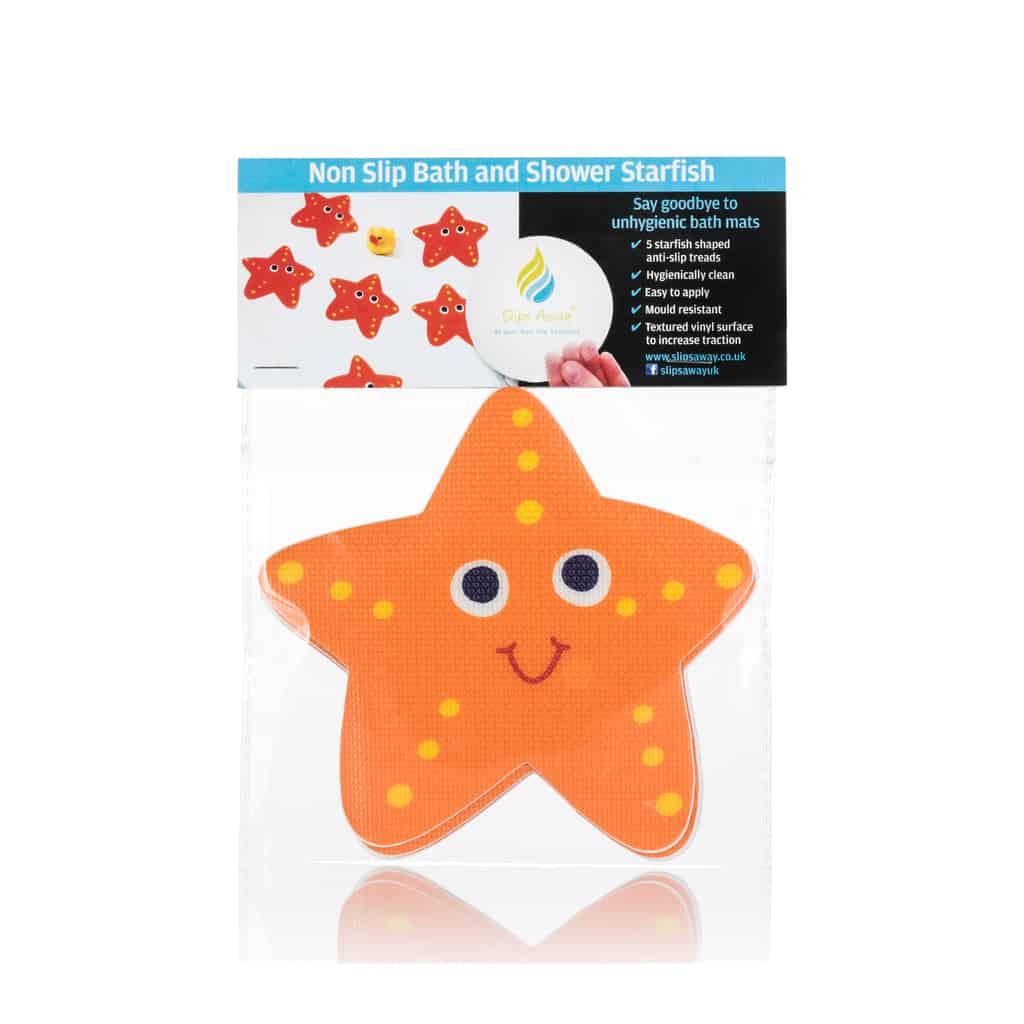 Non Slip Kids & Baby Bath Stickers - Smiley Starfish x5 - Slips Away - SA015 -