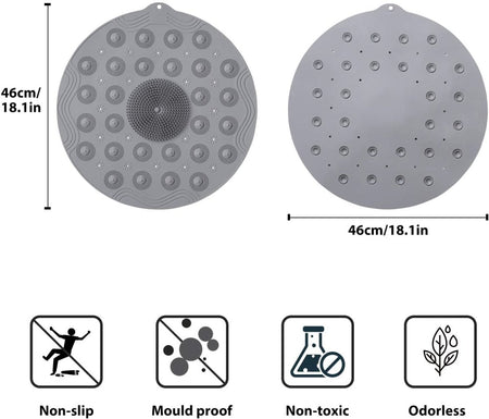 Non Slip Round Bath Mat with Suction Cup, 46x46cm - Slips Away - b0f73517-63a6-4022-99f6-8248650cd0df -