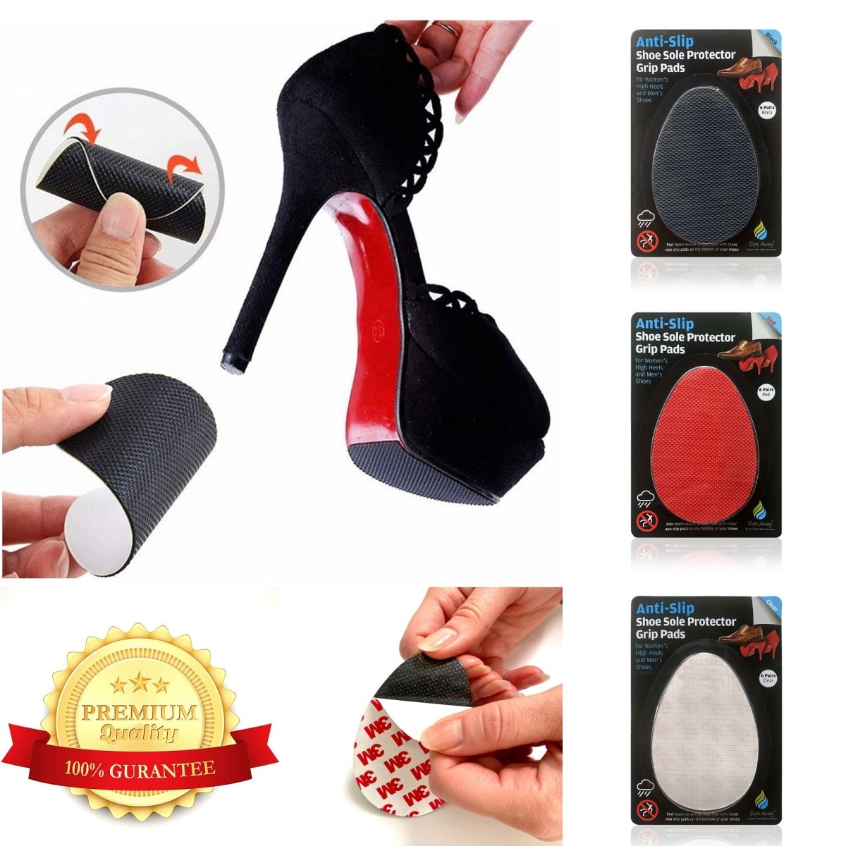 Non Slip Shoe Grip Pads 6x Pairs - Red - Slips Away - SA041 -