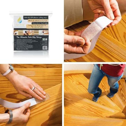 Non Slip Strips for Stairs - Clear 64cm x 3 cm (16x pack) - Slips Away - SA025 -
