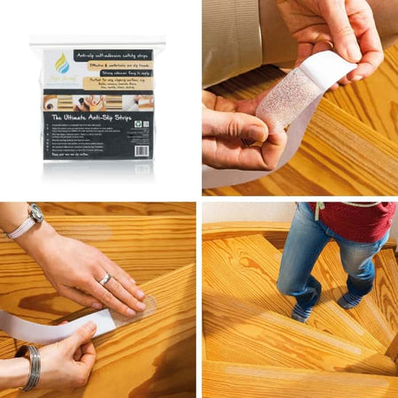 Non Slip Strips for Stairs - Clear 64cm x 3 cm (16x pack) - Slips Away - SA025 -