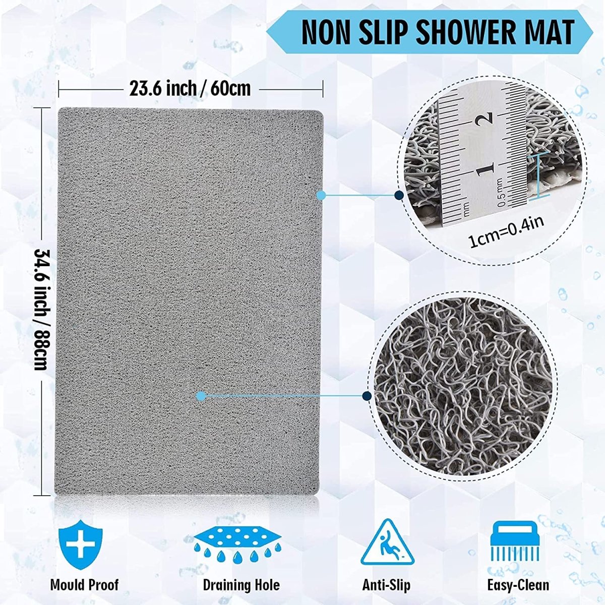 Non Slip Textured Loofah Shower/Bath Mats, Quick Drying, 60*60cm - Slips Away - 01fce118-4ea4-45cc-b82f-689f2f88201c -