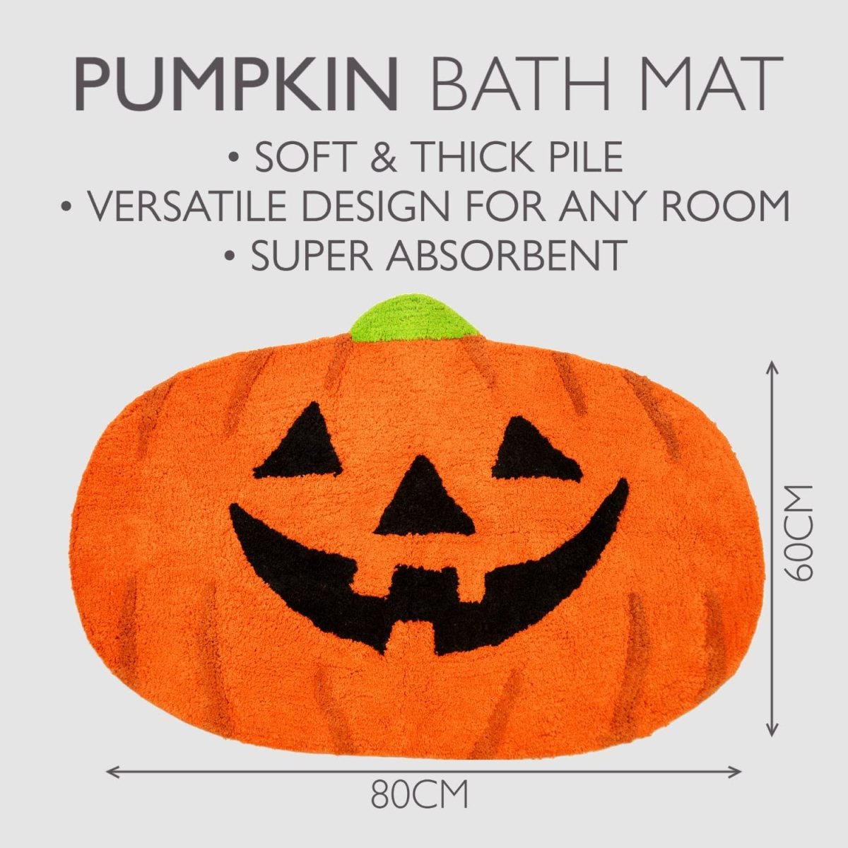 Pumpkin Bath Mat Non-Slip 60 x 80cm Halloween Super Soft, Absorbent Accent Rug - Slips Away - B0B1JMFGHT -