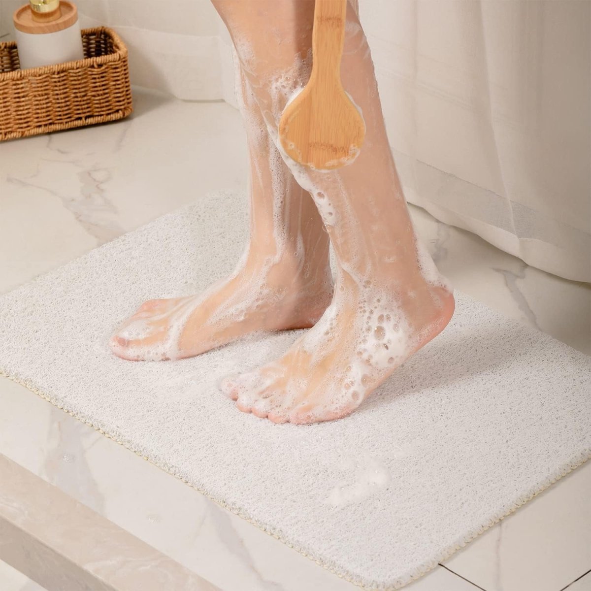 Quick-Dry Loofah Shower Mat - Non-Slip, Super Soft, and Mold-Resistant - Slips Away - B0BX2XY2KF -