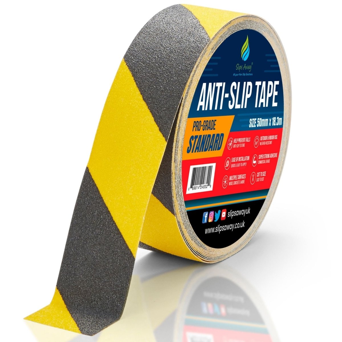 Standard Grade Hazard Warning Yellow Black Anti Slip Tape Roll - Slips Away - Anti slip tape - H3401D-Standard-Safety-Grip-HAZARD-50mm-1-1 -