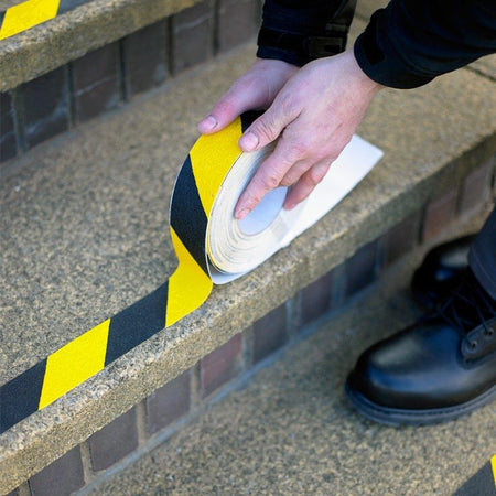 Standard Grade Hazard Warning Yellow Black Anti Slip Tape Roll - Slips Away - SA046, -