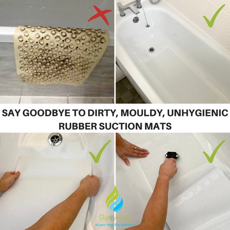 Ultra Thin Non Slip Adhesive Bath Mat FREE Roller Presser Included - Slips Away - SA077. -