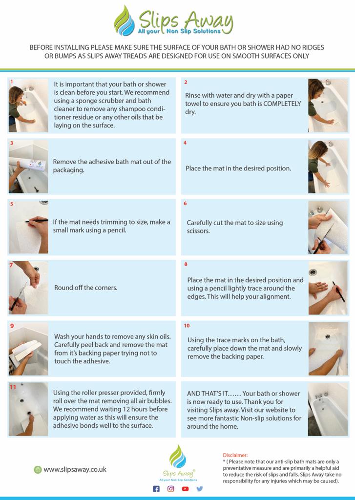 Ultra Thin Non Slip Adhesive Bath Mat FREE Roller Presser Included - Slips Away - SA077. -
