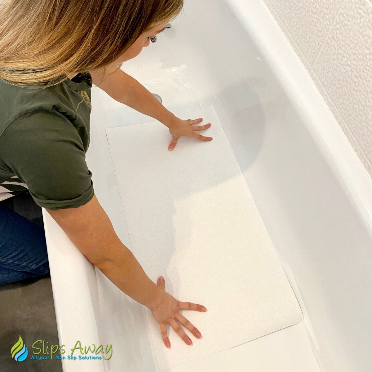 Ultra Thin Non Slip Adhesive Bath Mat FREE Roller Presser Included - Slips Away - SA077. -