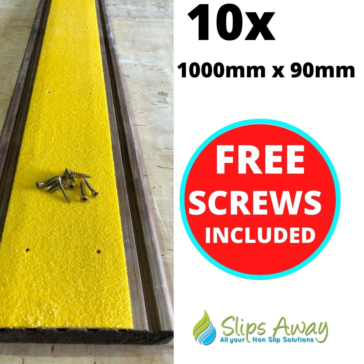 Yellow Extra Wide Anti Slip Decking Strips - Slips Away - wide decking strip yellow 1000mm x 90mm 10x pack -