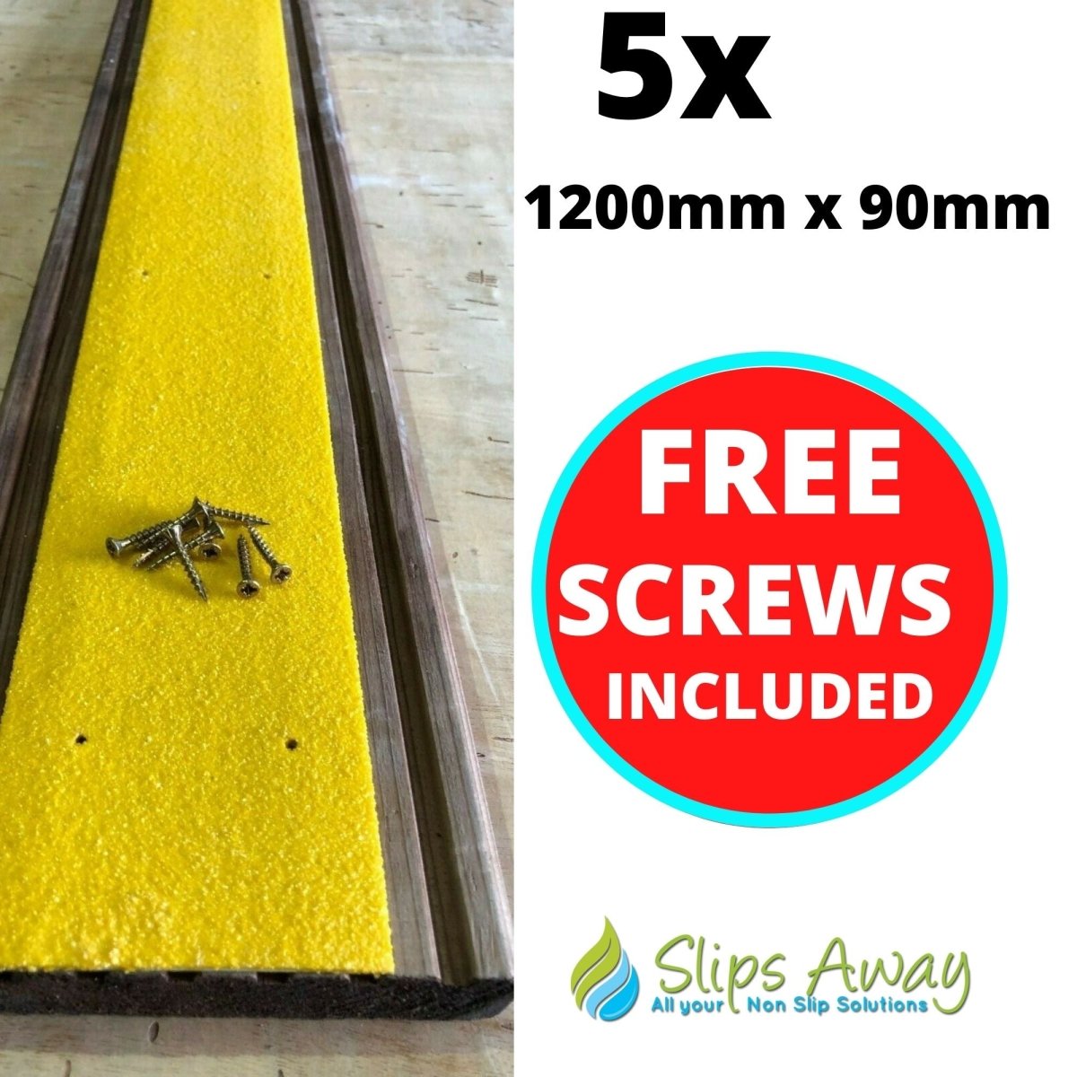 Yellow Extra Wide Anti Slip Decking Strips - Slips Away - wide decking strip yellow 1200mm x 90mm 5x pack -
