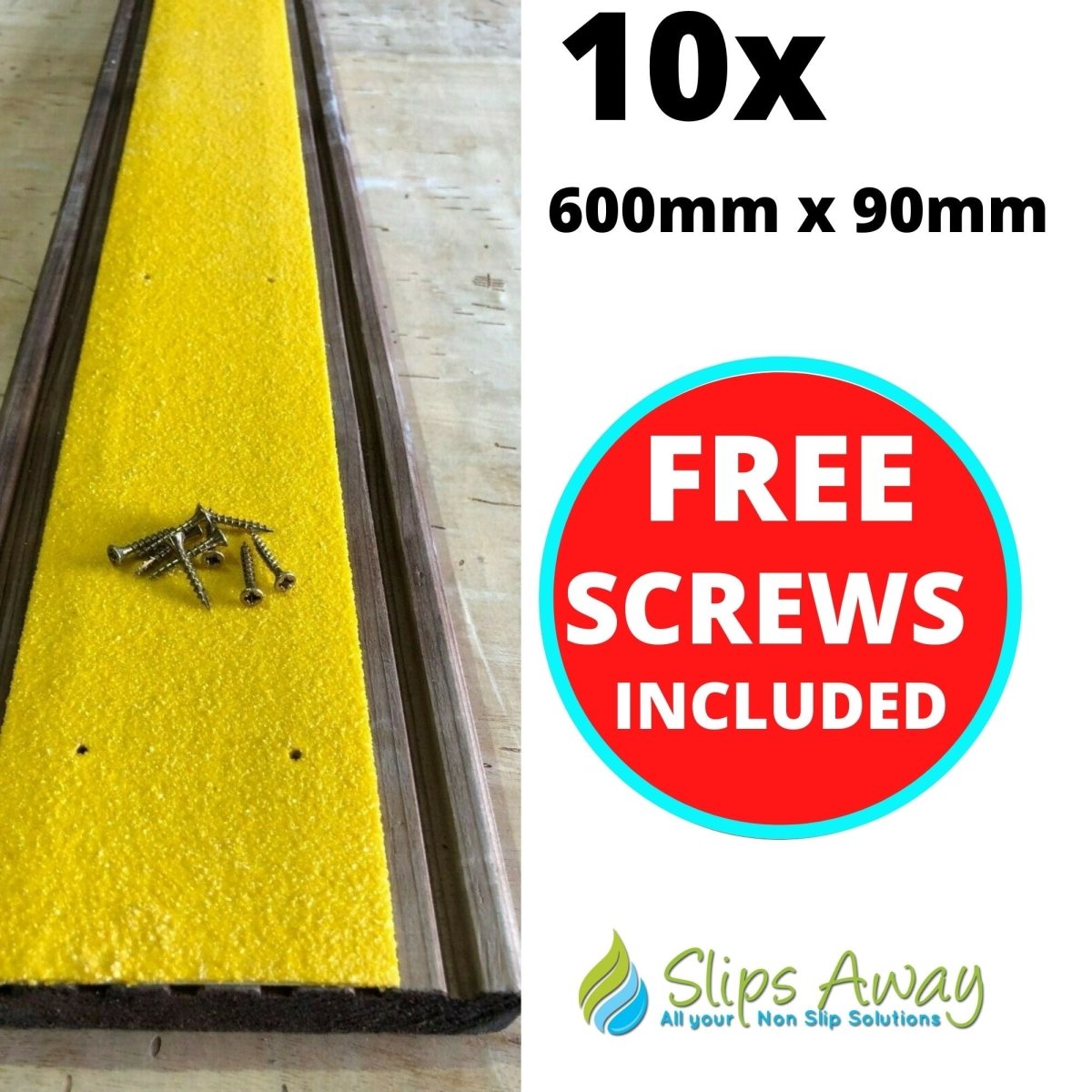 Yellow Extra Wide Anti Slip Decking Strips - Slips Away - wide decking strip yellow 600mm x 90mm 10x pack -