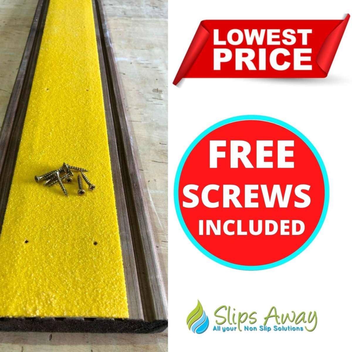 Yellow Extra Wide Anti Slip Decking Strips - Slips Away - wide decking strip yellow 600mm x 90mm -